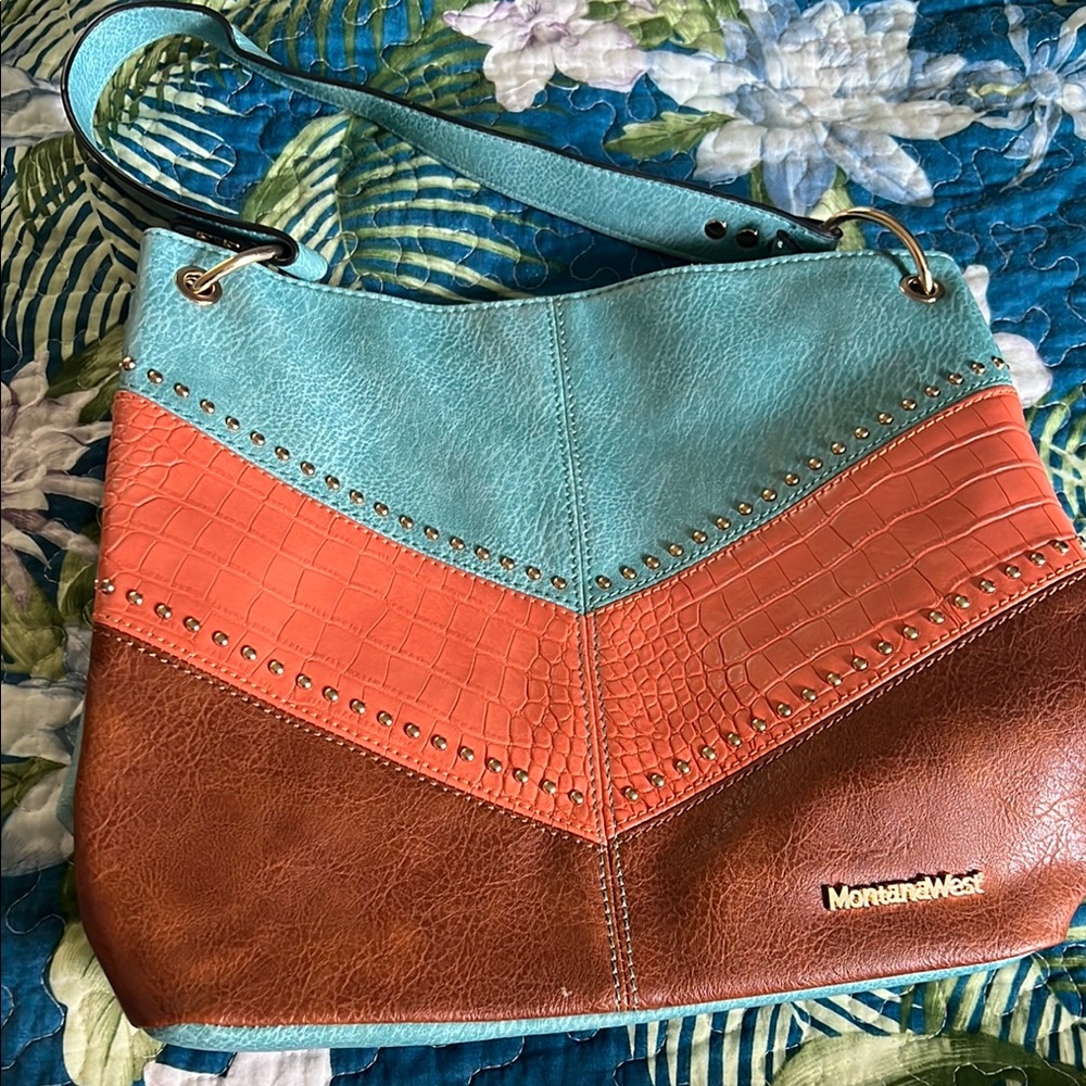 Montana West Blue and Orange Shoulder Bag with Chevron Design